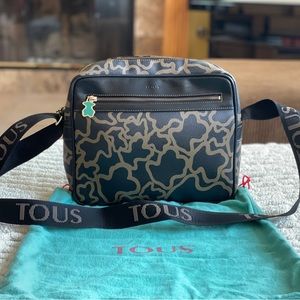 Tous Brown Kaos Pebbled Leather Abstract Bear Crossbody Messenger Bag